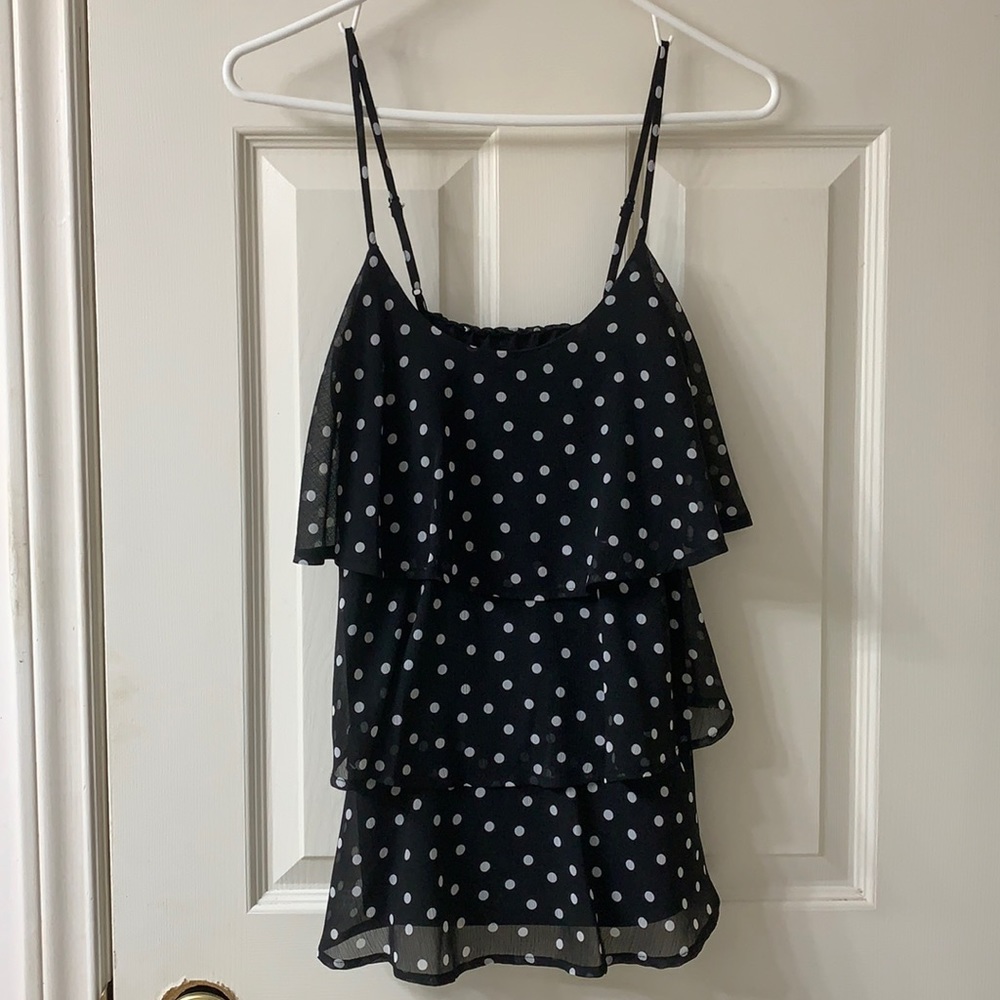 🌷3 for $25🌷Candie’s, US S, Black & White Polka Dot Semi Sheer Tiered Camisole